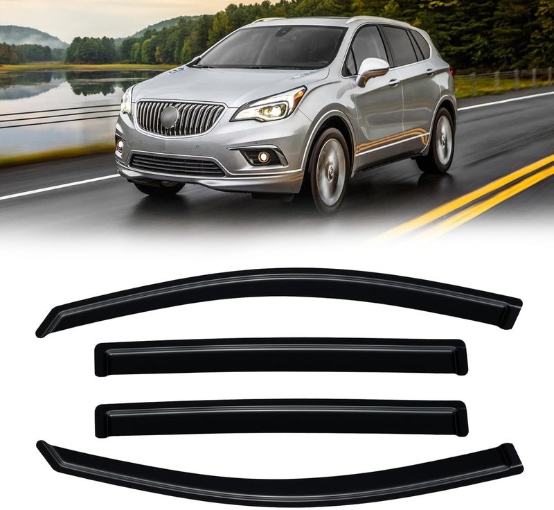 CMVT Auto Rain Guards for 2016-2020 Buick Envision, Out-Channel Window Visor Shields Vent Deflector Shade Wind Dark Smoke 2017 2018 2019 2020 16 17 18 19 20, Tape-On Outside-Mount, 4PCS - Image 1